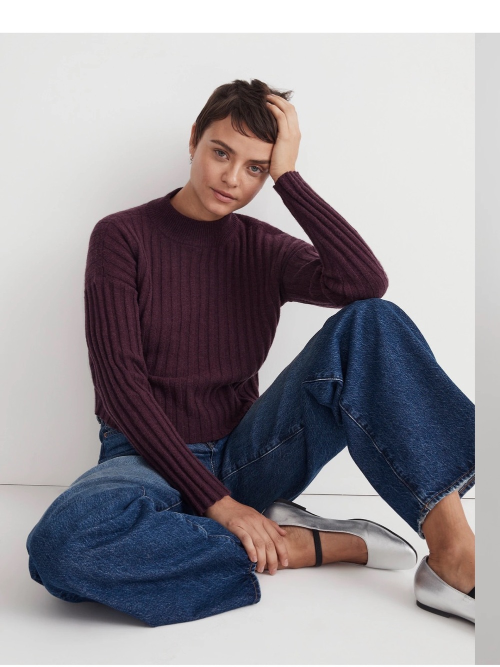 Madewell Ribbed Crewneck Sweater in Burgundy Plum